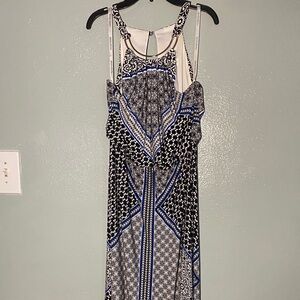 Bisou Bisou Black and Blue Geometric Maxi Dress